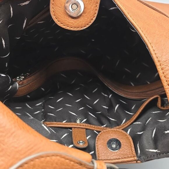 Kensie Hobo Purse Shoulder Bag Denim Patchwork Design Faux Brown Leather - Picture 7 of 17